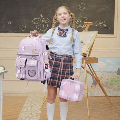 ACESAK Backpack for Girls - Bookbag Backpacks Schoolbag for Girls Kids Teen Women Casual Travel Daypacks - School Bag Elementary Middle School College Cute Backpack with Lunch Box (Purple) - color: Purple