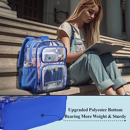 PACKISM Clear Backpack for School - 17 inch Large Heavy Duty Bookbag, Reinforced See Through PVC Transparent Backpack - color: Electric Blue, style: Daypack Backpacks