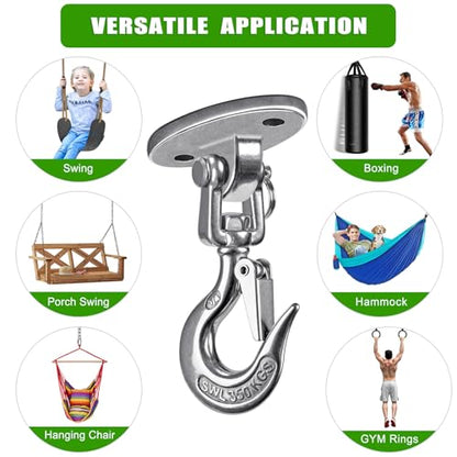 BeneLabel Ceiling Swing Hanger with 360°Swivel Hook 1000 LB Capacity Swing Hardware Stainless Steel Ceiling Swing Mount for Hanging Chair, Aerial Silks, Hammock, Porch Swings, Heavy Bag - color: Silver Swing Hanger With Swivel Hook(1 Pack)