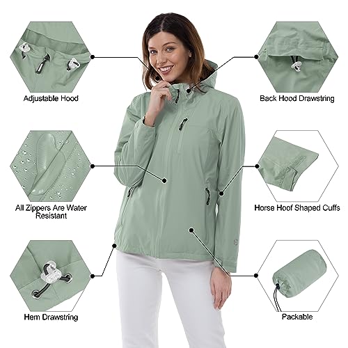 Outdoor Ventures Packable Rain Jacket Women Lightweight Waterproof Raincoat with Hood Cycling Bike Jacket - color: Aqua Tone, size: X-Small