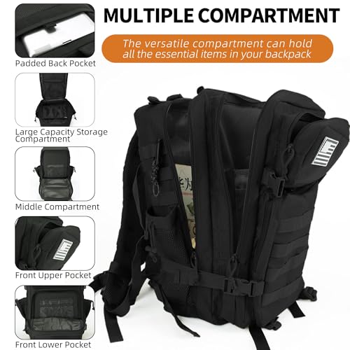 gracedon Military Tactical Backpack for Men and Women Army Camping Daypack Bug out Bag 45l Asault Pack for Travel Hiking (Black) - color: Black