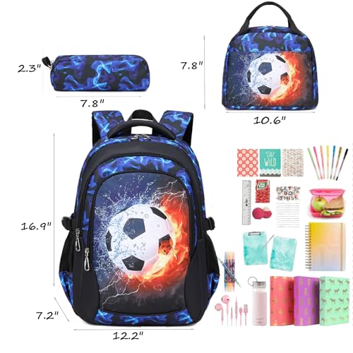 Jumpopack Boys Backpack Soccer Backpacks School Backpacks for Boys Elementary School Bag Bookbag World Cup Kids Backpack with Lunch Box,Soccer Print - color: Navy Football