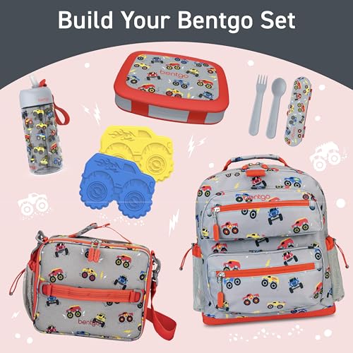 Bentgo Kids Water Bottle - Leak-Proof, Durable Tritan PFAS- & BPA-Free 15 fl oz, Kids/Toddlers Ages 3+ for School & Sports; Bite & Sip Spout, Carrying Handle, Dishwasher Safe (Trucks) - color: Trucks