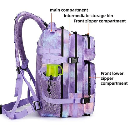 Military Tactical Assault Backpack - 45L 3 Day Assault Pack with MOLLE Waterproof Rucksack - color: Purplestars