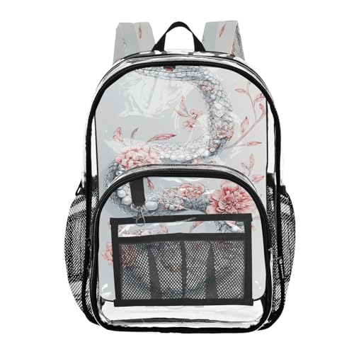 MCHIVER Snake Pearl Gray Clear Backpack Stadium Approved 10.6x5.1x15.7 PVC Transparent Backpacks for Work Concert Stadium