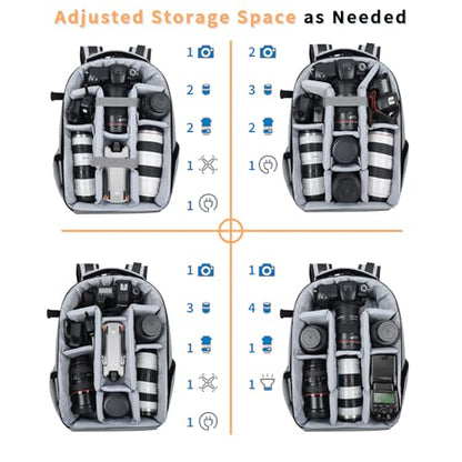 Camera Backpack Hard Shell Imitation Carbon Fiber DSLR, Waterproof Shockproof w/15.6" Lap Comp for Photo, Travelers & Daily. - color: Silver Gray