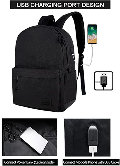 SUPACOOL Lightweight School Backpack with Pencil Pouch, Backpack for School Boys and Girls(Black backpack set) - color: All Black, size: 20L
