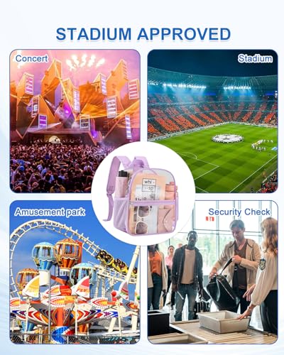 Clear Backpack for Stadium Events, 12x12x6 Small Clear Plastic bag with Reinforced Straps for Game Security Festival Concert - color: Light Purple