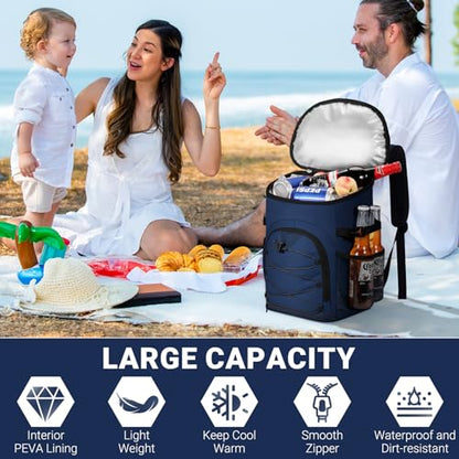 NECKORY Cooler Backpack, Lightweight and Soft Backpack Cooler for Men Women, Insulated Lunch Bag for Camping Traveling Hiking - color: Navy