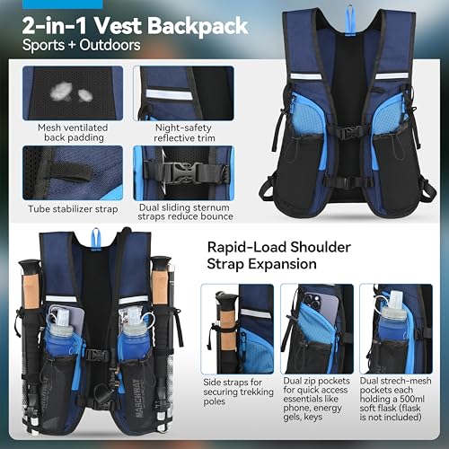 MARCHWAY Lightweight Hydration Backpack with Vest Style Straps & 2.5L TPU Water Bladder, Versatile Sleek Multi-Pocket Pack for Hiking, Cycling, Running, Backpacking, Travel - color: Blue