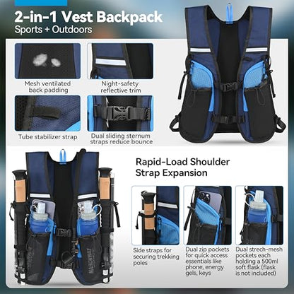 MARCHWAY Lightweight Hydration Backpack with Vest Style Straps & 2.5L TPU Water Bladder, Versatile Sleek Multi-Pocket Pack for Hiking, Cycling, Running, Backpacking, Travel - color: Blue