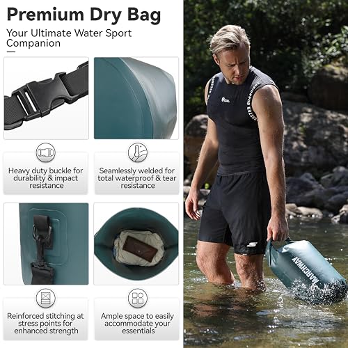 MARCHWAY Floating Waterproof Dry Bag Backpack 5L/10L/20L/30L/40L, Roll Top Sack Keeps Gear Dry for Kayaking, Rafting, Boating, Swimming, Camping, Hiking, Beach, Fishing - color: Blackish Green, size: 10L