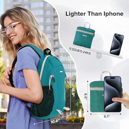 VPBAGE 15L Water-resistant Hiking Daypack, Small Backpack Travel Outdoor, Lightweight Day Pack with Tool Loops - color: Light Green