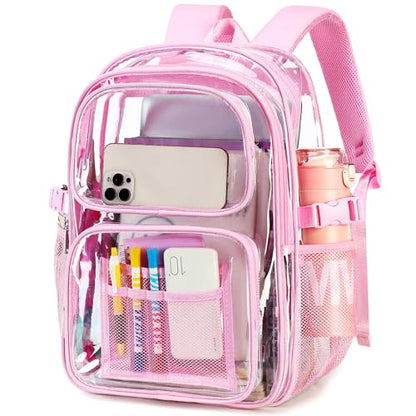 abshoo Large Heavy Duty Girls Clear Backpack for School Bookbag Transparent Multi Pocket Backpacks for Women (Pink) - color: Pink
