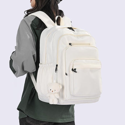 JARKJARD Cute School Backpack for Kids Teen Girls Aesthetic Lightweight Large Capacity Bookbag College Students School Bag Casual Travel Solid Color Daypack（White - color: White