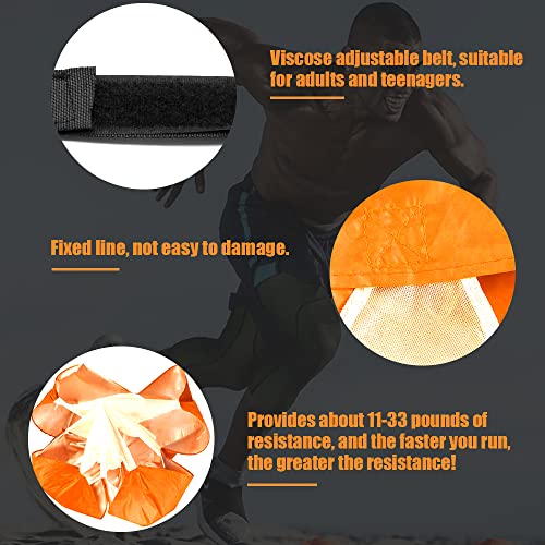 Running Parachute for Speed Training, 56 inch Resistance Parachute for Athletes, Sprinting & Football Training Equipment with Adjustable Waist Belt, Drag Chute to Improve Velocity & Explosive Power - color: Orange-Velcro belt