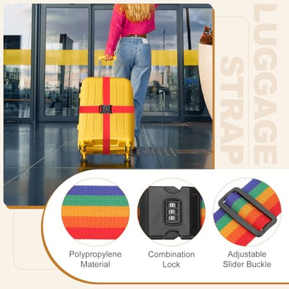 MECCANIXITY Luggage Straps with Combination Lock Adjustable Suitcase Belt Strap for Suitcase Briefcase Backpack Travel, Rainbow, Pack of 4 - color: Rainbow