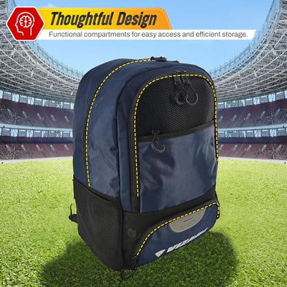 Vizari Soccer Backpack Soccer Bag | Water resistant Durable Equipment Bag for Football, Basketball, Volleyball | Cleats and Ball Compartment - Red,Blue,Pink,Black - color: Black/Navy