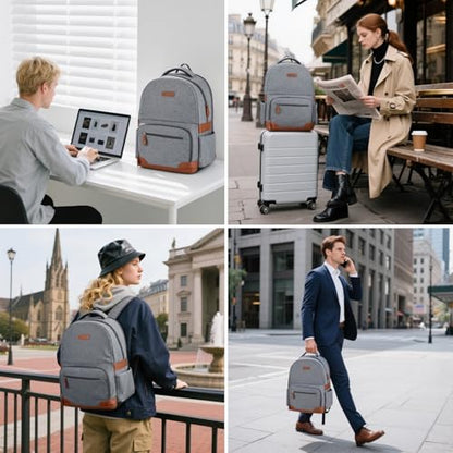 RealCool 15.6-17.3" Laptop Backpack, 31L Water Resistant Travel Bag | Independent frame opening, lightweight ,multi-compartments, ergonomic padded straps, luggage belt, for School,Business Trip - color: Gray