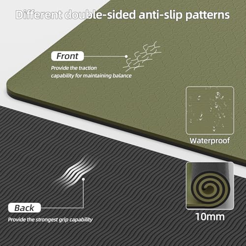 Wide Yoga Mat Thick(10mm) Exercise Mat Non Slip Anti-tear,72"x35" Extra Large Pilates Mats for Home Workouts, Gym & Floor Stretching with Carrier Strap - color: Dark green + Black