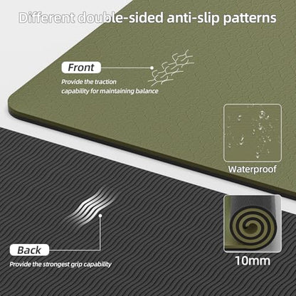 Wide Yoga Mat Thick(10mm) Exercise Mat Non Slip Anti-tear,72"x35" Extra Large Pilates Mats for Home Workouts, Gym & Floor Stretching with Carrier Strap - color: Dark green + Black