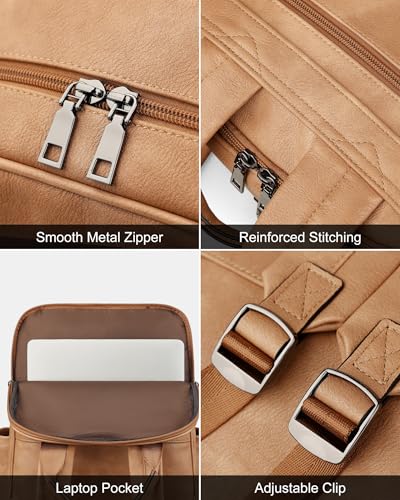 MASINTOR 15.6 inch Leather Laptop Backpack Purse for Women, Designer Travel and Work Bag with Laptop Compartment Retro Camel - color: Retro Camel