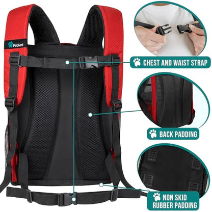 PetAmi Dog Backpack Carrier for Small Medium Dogs Large Cats up to 18 lbs, 2 Side Entry, Structured No-Collapse Frame, Airline Approved Ventilated Pet Backpack for Hiking Camping Travel Vet, Red - color: Red