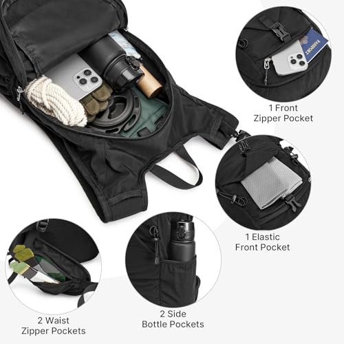 G4Free 20L Hiking Backpack with Waist Strap for Women Men, Lightweight Waterproof Daypack for Travel Camping Outdoor, Black - color: Black
