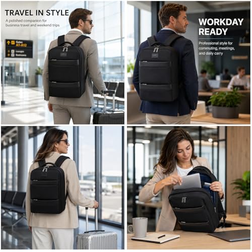 Business Laptop Backpack for Men and Women, Water-Resistant Travel Backpack Fits 15.6 Inch Laptop, Lightweight Work Backpack with USB-Free Smart Organization for Office, Commute and Travel