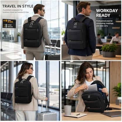 Business Laptop Backpack for Men and Women, Water-Resistant Travel Backpack Fits 15.6 Inch Laptop, Lightweight Work Backpack with USB-Free Smart Organization for Office, Commute and Travel