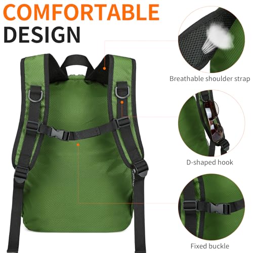 Small Hiking Backpack Travel Lightweight Hiking Packable Daypack Water-Resistant Foldable Backpacks 15L for Travel Women Men Camping (Deep Green) - color: Deep Green, size: 15L