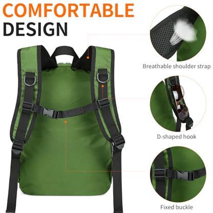Small Hiking Backpack Travel Lightweight Hiking Packable Daypack Water-Resistant Foldable Backpacks 15L for Travel Women Men Camping (Deep Green) - color: Deep Green, size: 15L