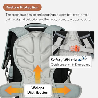 Kids Backpack for Kids, Lightweight Waterproof Black White Backpack for School, Kindergarten Elementary School Students Boys & Girls Backpack with Safety Whistle and Includes a Detachable Waist Belt - color: Black