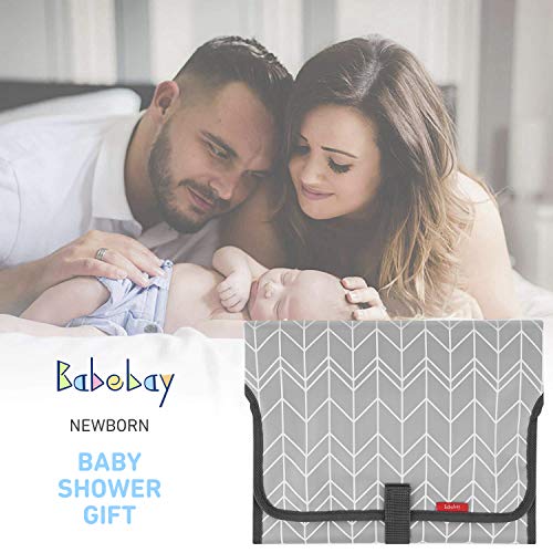 Portable Changing Pad for Baby, Waterproof Travel Changing Pads for Moms, Dads, with Built-in Pillow, Excellent Baby Shower, Registry Gifts - color: Grey Wave Print