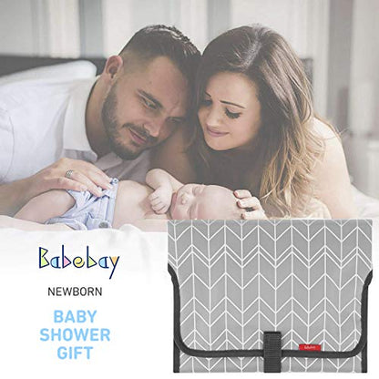 Portable Changing Pad for Baby, Waterproof Travel Changing Pads for Moms, Dads, with Built-in Pillow, Excellent Baby Shower, Registry Gifts - color: Grey Wave Print