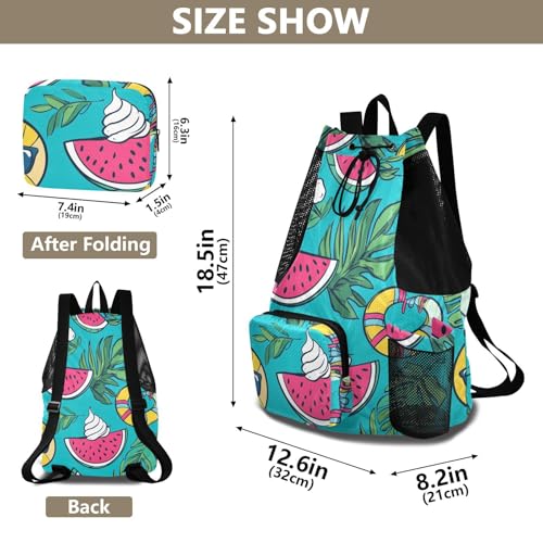 Drawstring Sport Gym Sackpack With Water Bottle Pocket Mens Drawstring Bags with Wet Dry Compartments Summer Watermelon Fruits Green