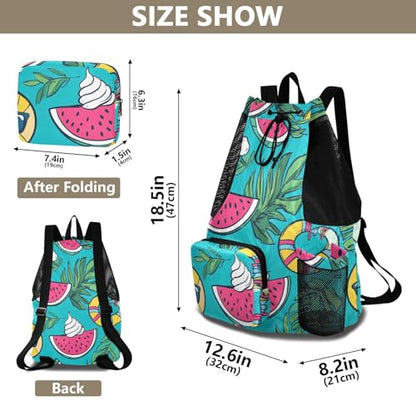 Drawstring Sport Gym Sackpack With Water Bottle Pocket Mens Drawstring Bags with Wet Dry Compartments Summer Watermelon Fruits Green