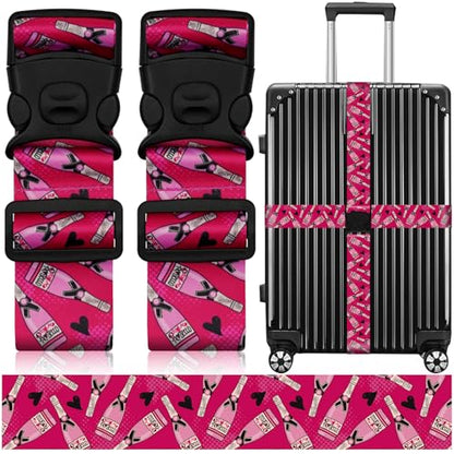 2 Pack Luggage Straps for Suitcases, Adjustable Travel Belt with Double Lock and Quick Release Buckle, Heavy Duty Nylon Bag Packing Strap, Bright Identifiers Business Travel Accessories-Pink Bottles - color: 24020 Pink Bottles