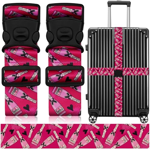 2 Pack Luggage Straps for Suitcases, Adjustable Travel Belt with Double Lock and Quick Release Buckle, Heavy Duty Nylon Bag Packing Strap, Bright Identifiers Business Travel Accessories-Pink Bottles - color: 24020 Pink Bottles