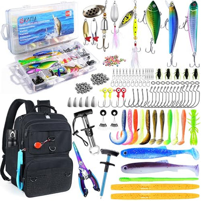 Fishing Backpack with Tackle Boxes and Rod Holder, 24L Fishing Sling Bag with Fishing Lures Kit, Fishing Gear Bag Gifts for Men Women - Black Backpack - color: Black Backpack