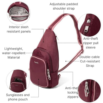 Baggallini Securtex Anti-Theft Daytripper Sling - color: Jam/Dusty Mauve