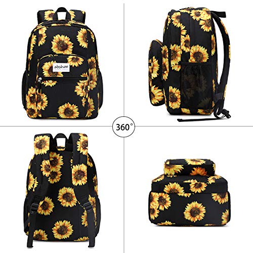 abshoo Classical Basic Womens Sunflower School Backpack For Teen Girls Water Resistant College Bookbag (Sunflower Black) - color: Sunflower Black, size: 16.5 Inc