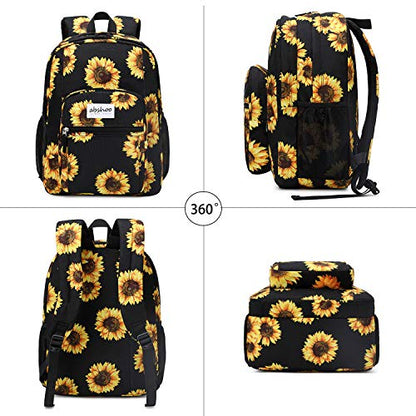 abshoo Classical Basic Womens Sunflower School Backpack For Teen Girls Water Resistant College Bookbag (Sunflower Black) - color: Sunflower Black, size: 16.5 Inc