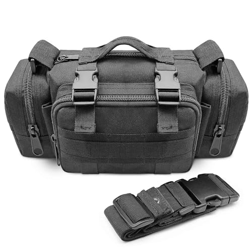 Tactical Duffel Bags for Men, 3P Military Molle Waist Fanny Packs EDC Utility Pouch Crossbody with Shoulder Strap Hand Carry - color: Black