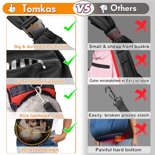 Tomkas Small Dog Cat Sling Carrier Puppy Purse Travel Wrap Soft Crossbody Pet Bag (Black, M - Zip Pocket & Adjust Strap) - color: Black