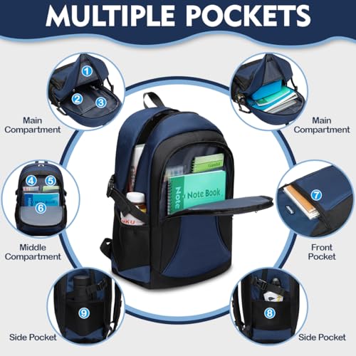 School Backpack for Middle School Teen Boys Bookbag Big Kids 16-18 10-12 10-13 12-14 14-16 Years Old Knaksack Mochila Escolar Para Niños Teenager Youth Schoolbag Senior Year Most Women Men 18" - color: Navy