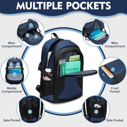School Backpack for Middle School Teen Boys Bookbag Big Kids 16-18 10-12 10-13 12-14 14-16 Years Old Knaksack Mochila Escolar Para Niños Teenager Youth Schoolbag Senior Year Most Women Men 18" - color: Navy