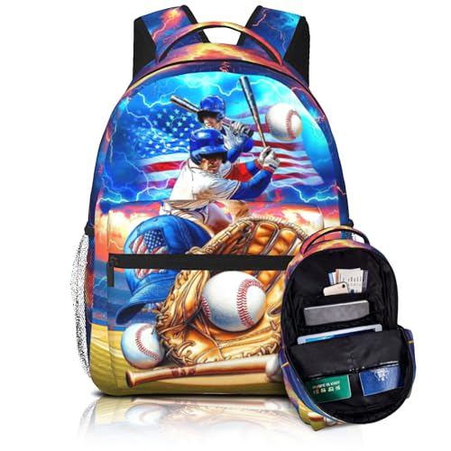 Baseball Backpack for Boys Sports Theme Kids Backpack School Bag for Elementary Middle School Baseball Travel Bookbag for Age 6-18 Teen Kids Back Pack - color: Baseball