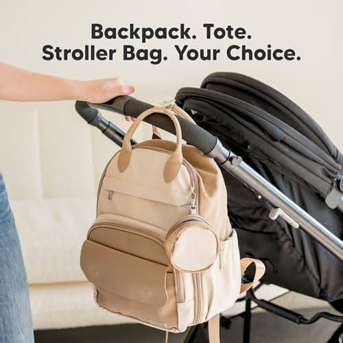KeaBabies Diaper Bag Backpack - Small Multifunctional Travel Diaper Back Packs, Maternity Baby Changing Bags, 12L Capacity, PU Leather, Waterproof, Unisex, Nappy Changing Pad (Latte, Small) - color: Latte, style: Small / 13" H