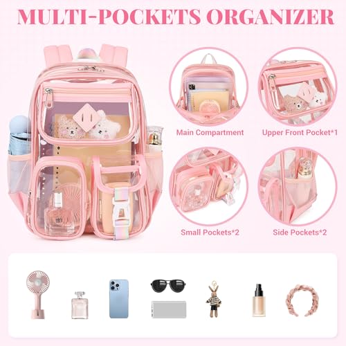 PIG PIG GIRL Mini Clear Backpack for Stadium Events, Small Clear Bag for Child for Festival Concert,Pink(Not Fits School) - color: Mini-pink